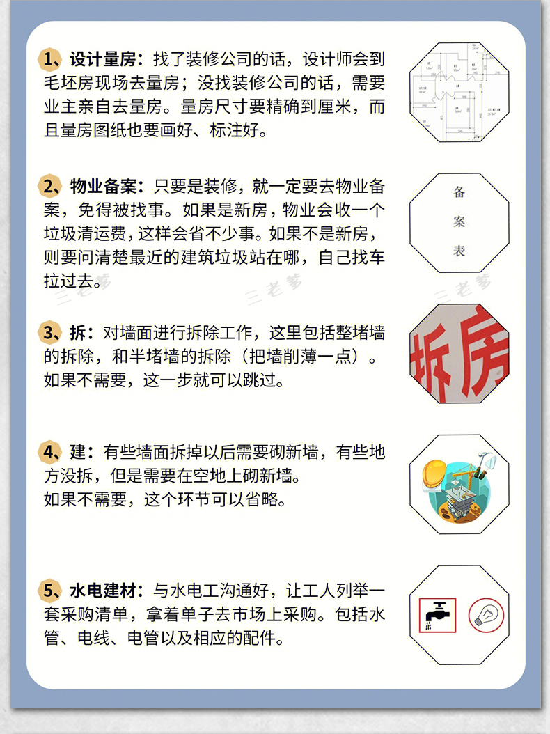 装修知识图集流程攻略指南大全新房施工半包全包材料知识图片资料