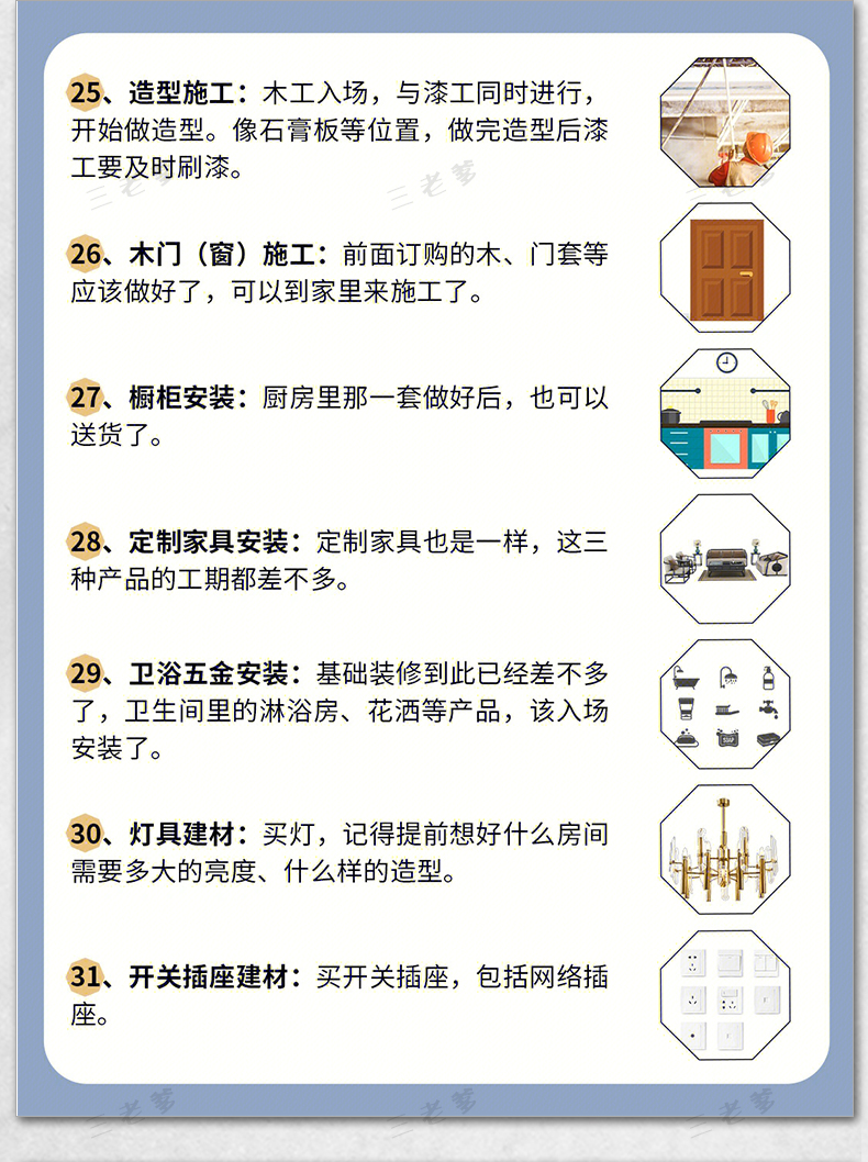 装修知识图集流程攻略指南大全新房施工半包全包材料知识图片资料