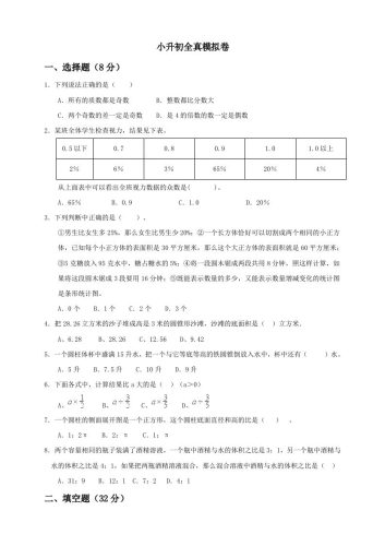 小升初数学全真模拟卷（五）人教版含答案-大设天下