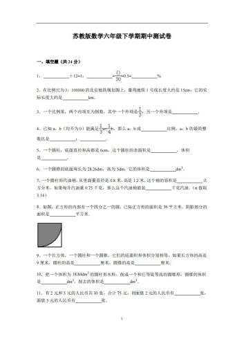 六下苏教版数学期中测试卷-4-大设天下