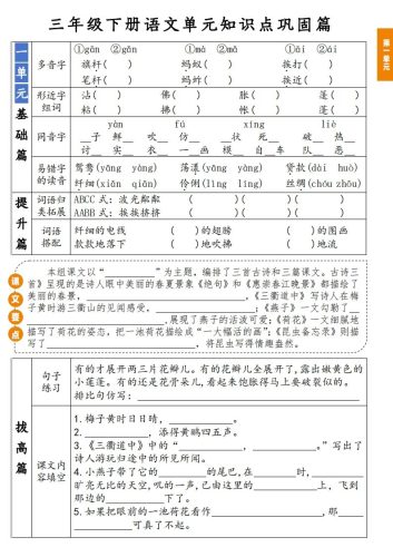 【知识点】三年级下册语文1-8单元知识点巩固篇(含答案)-大设天下