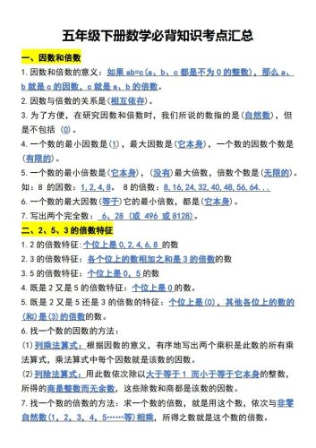 五年级下册数学开学必背知识考点-大设天下