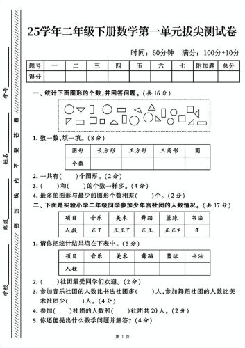 25二下数学第一单元拔尖测试卷1（含答案5页）人教-大设天下