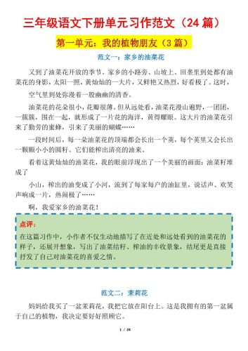 三下语文1-8单元习作作文范文24篇-大设天下