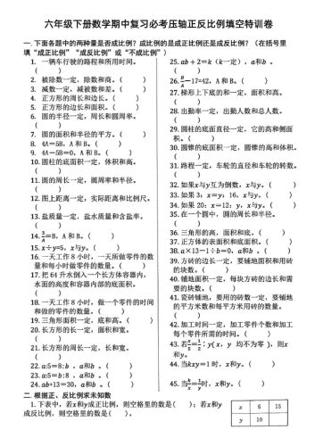 六下数学期中复习必考正反比例填空-大设天下