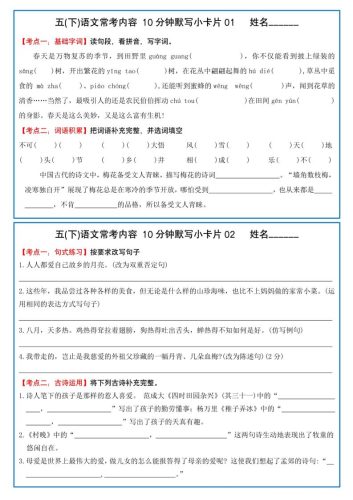 五下语文10分钟默写小卡片-大设天下