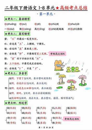 二年级下册语文1-8单元★高频考点总结_-大设天下
