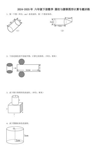 六下数学《圆柱与圆锥图形计算专题训练》-大设天下