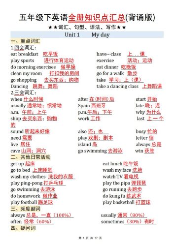 【五年级pep版英语】五年级下英语全册知识点汇总(背诵版)-大设天下