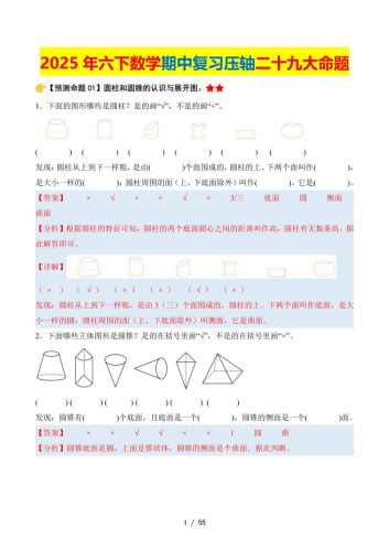 六下数学期中复习·终极压轴版（解析版）北师大版55页-大设天下