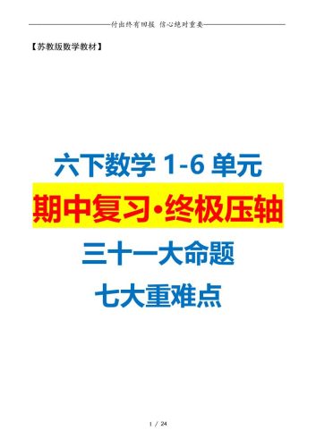 六下数学期中复习·终极压轴版（原卷版）苏教版24页-大设天下