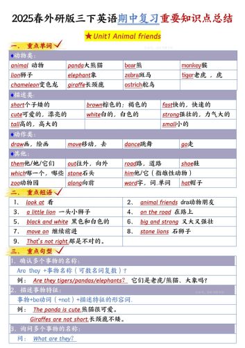 三下英语外研期中知识清单1-大设天下