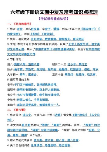 六年级下语文期中复习常考知识点梳理-大设天下