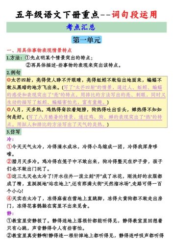 【全册词句段运用考点汇总】五下语文-大设天下