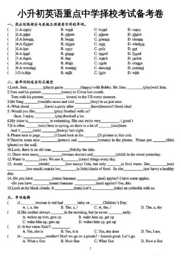 小升初英语【重点中学择校考试备考卷】-大设天下