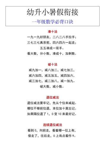 幼升小暑假衔接一年级数学必背口诀-大设天下