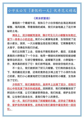 小学生必写『暑假的一天』优秀范文精选-小升初语文-大设天下