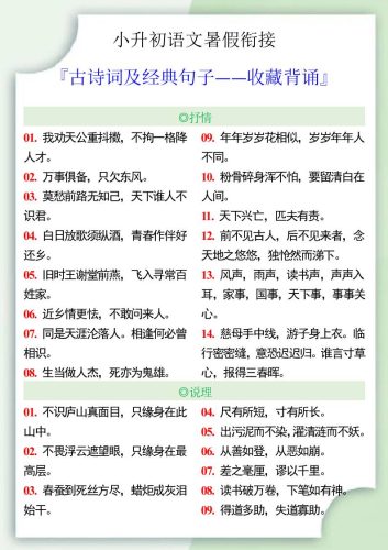 小升初语文暑假衔接之古诗词及经典句子-小升初语文-大设天下