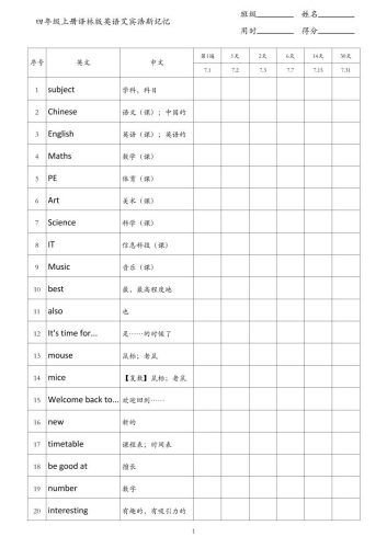 四年级上册译林版英语艾宾浩斯记忆-大设天下