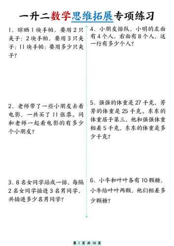 一升二数学思维拓展专项精选练习题10页二上-大设天下