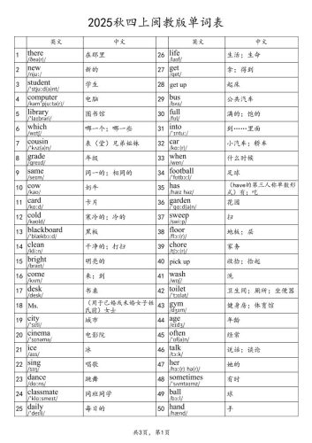 2025秋四上英语闽教版单词表-大设天下