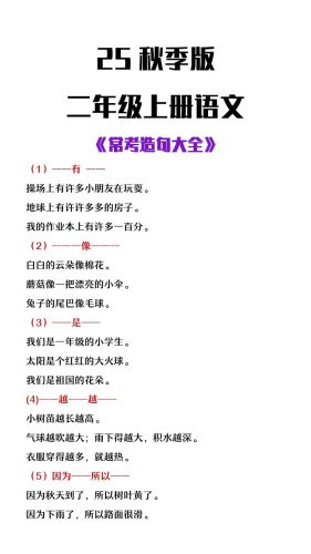 【2025秋新版】二年级上册语文常考造句大全-大设天下