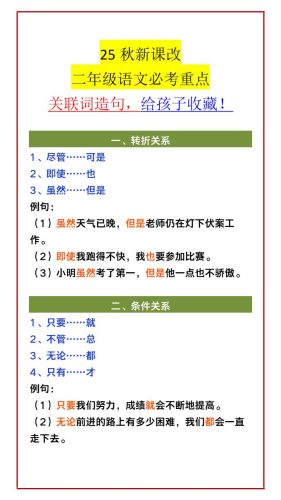 【2025秋新版】二年级语文必考重点关联词造句，给孩子收藏！-二上语文-大设天下