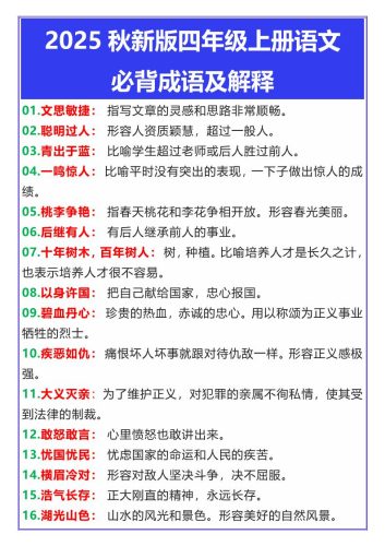 【2025秋新版】四年级上册语文必背成语及解释-大设天下