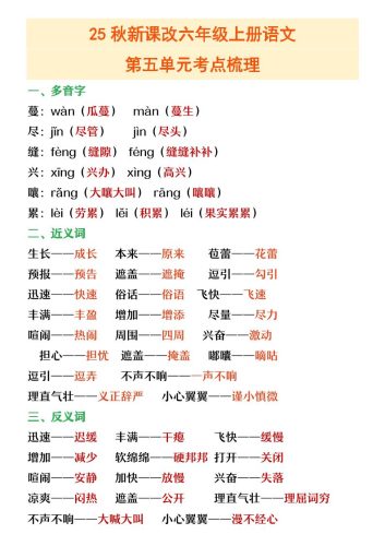 【2025秋新版】六年级上册语文第五单元重点考点梳理-大设天下