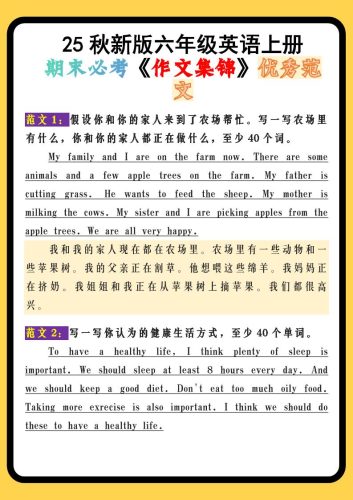 【2025秋新版】六年级英语上册期末必考《作文集锦》优秀范文-大设天下