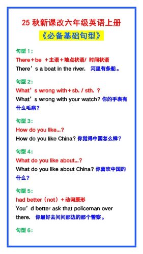 【2025秋新版】六年级英语上册《必备基础句型》，最全整理！-大设天下