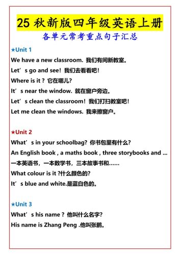【2025秋新版】四年级英语上册各单元常考重点句子汇总-大设天下
