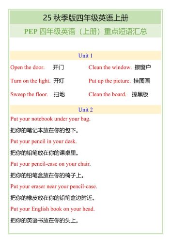 【2025秋新版】四年级英语上册重点短语汇总-大设天下