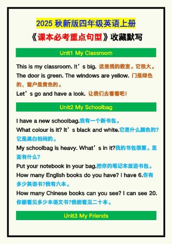 【2025秋新版】四年级英语上册《课本必考重点句型》汇总，收藏默写！-大设天下