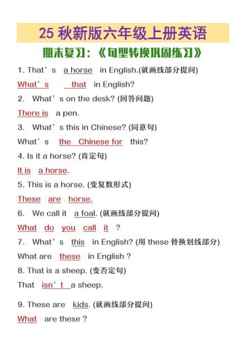 【2025秋新版】六年级上册英语期末复习句型转换巩固练习-大设天下