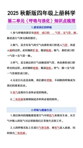 【2025秋新版】四年级上册语文第2单元《呼吸与消化》知识点梳理-大设天下