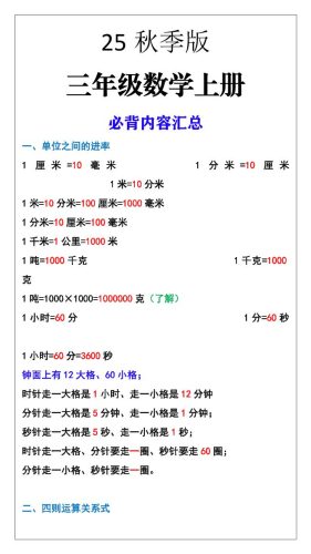 【2025秋新版】三年级数学上册必背内容汇总-大设天下