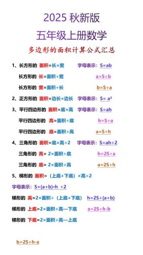 【2025秋新版】五年级上册数学多边形的面积计算公式汇总-大设天下