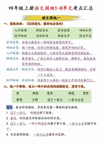 四上语文园地1-8单元考点汇总（15页）-大设天下
