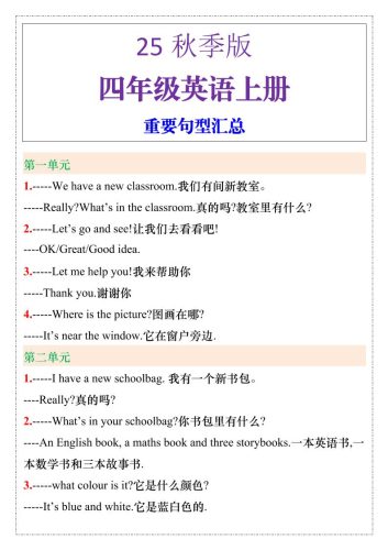 【2025秋新版】四年级英语上册重要句型汇总-大设天下