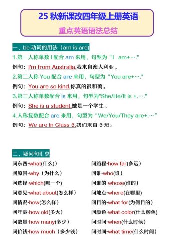 【2025秋新版】四年级上册英语重点英语语法总结-大设天下