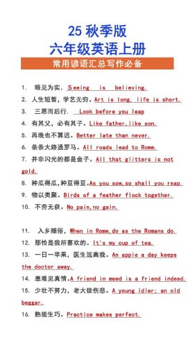 【2025秋新版】六年级上册英语常用谚语汇总写作必备-大设天下