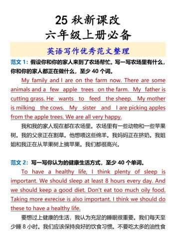 【2025秋新版】六年级上册必备英语写作优秀范文整理-大设天下