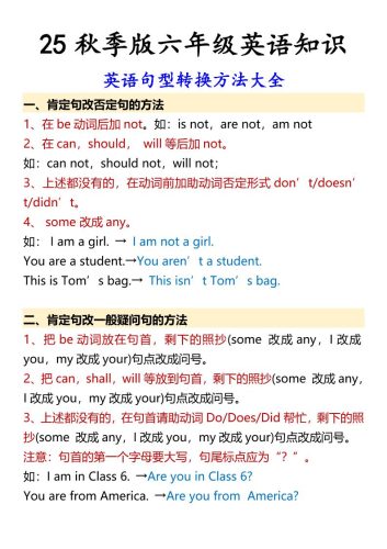 【2025秋新版】六年级上册英语英语句型转换方法大全-大设天下