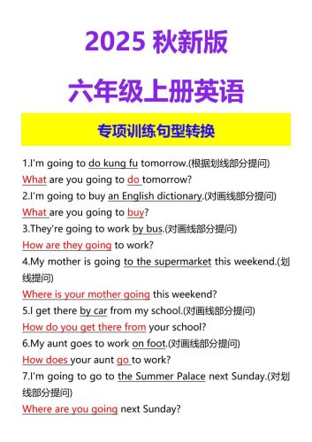 【2025秋新版】六年级上册英语专项训练句型转换-大设天下