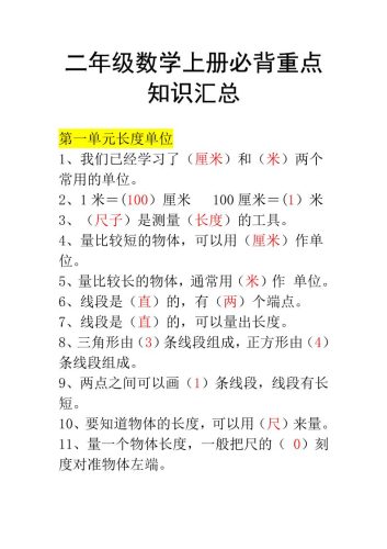 二年级上册数学必背知识汇总-大设天下
