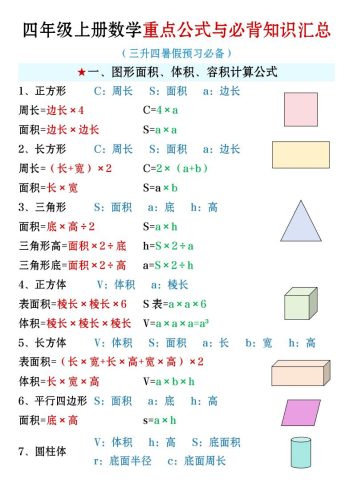 四年级上册数学必背知识汇总-大设天下