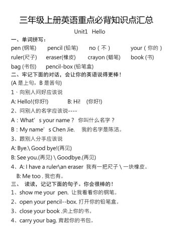 三年级上册英语重点必背知识点汇总-大设天下