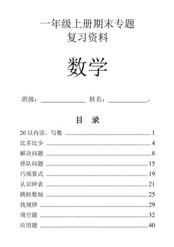 一年级上数学9大题型-专项练习-大设天下