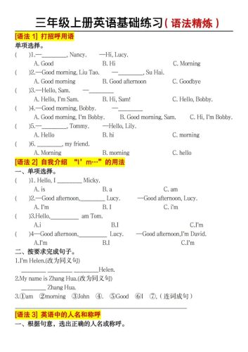 三年级上册英语语法精炼基础练习-大设天下